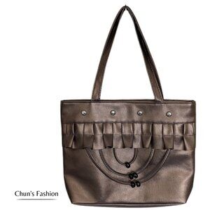 Women's Copperish Vegan Faux Leather Large Bag w/ Ruffle, Studs & Beads NWT